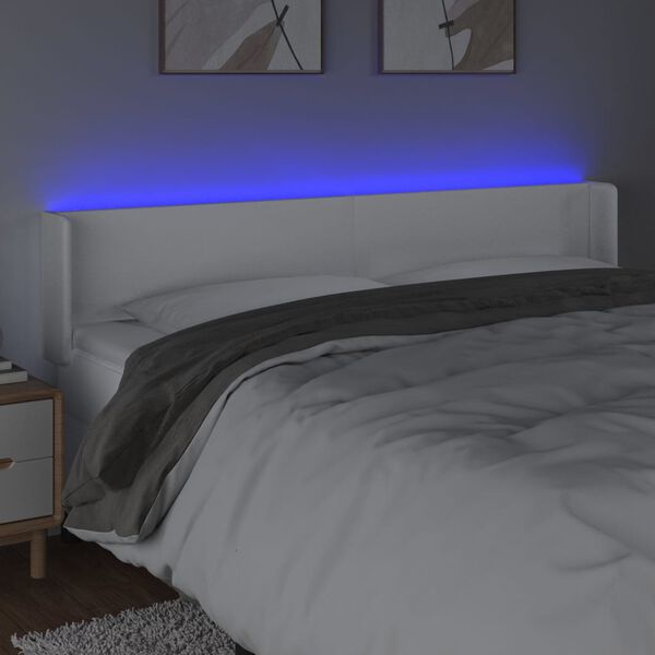 vidaXL LED Kopfteil Wei&szlig; 183x16x78/88 cm Kunstleder