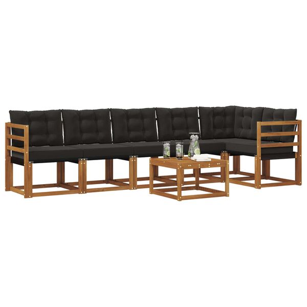vidaXL Outdoor-Sofagarnitur mit Kissen 7 pcs Nat&uuml;rlich und Schwarz