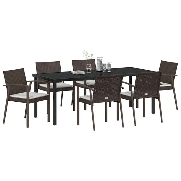 vidaXL Garten Essgruppe 7 pcs Braun und Schwarz PE-Rattan