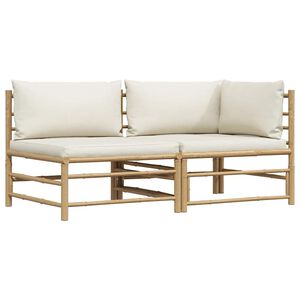 vidaXL 2-tlg. Garten-Lounge-Set mit Kissen Cremewei&szlig; Bambus