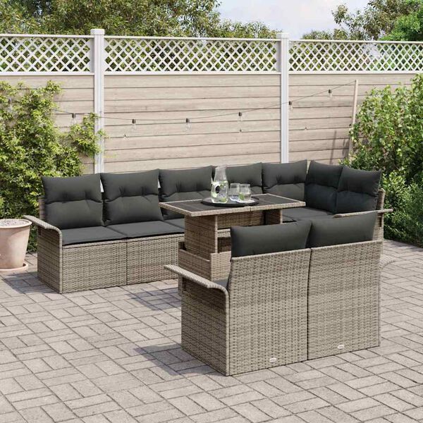 vidaXL Gartensofa-set mit Kissen 9 pcs Grau Poly-Rattan