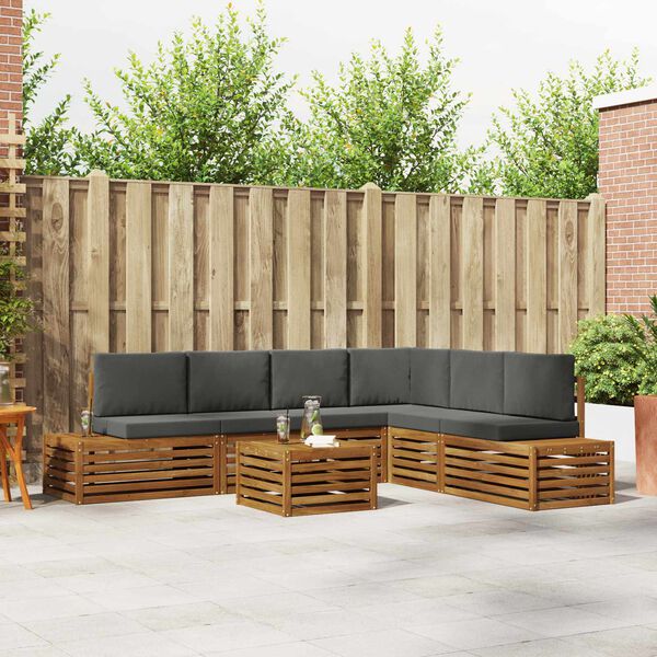 vidaXL Outdoor-Sofagarnitur mit Kissen 7 St&uuml;ck Natur und Anthrazit