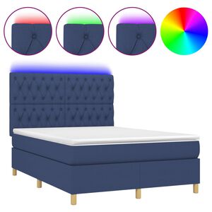 vidaXL Boxspringbett mit Matratze & LED Blau 140x190 cm Stoff