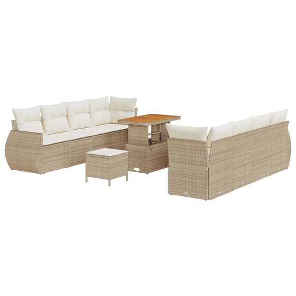 vidaXL Gartensofa-set mit Kissen mit Speicher 11 pcs Beige Poly-Rattan