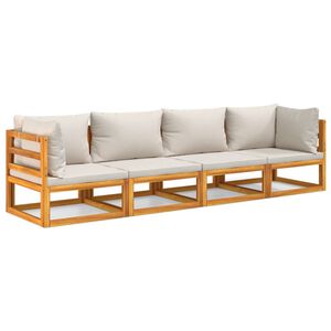 vidaXL 4-tlg. Garten-Lounge-Set mit Hellgrauen Kissen Massivholz