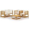 vidaXL 5-tlg. Garten-Lounge-Set mit Auflagen Creme Massivholz Akazie