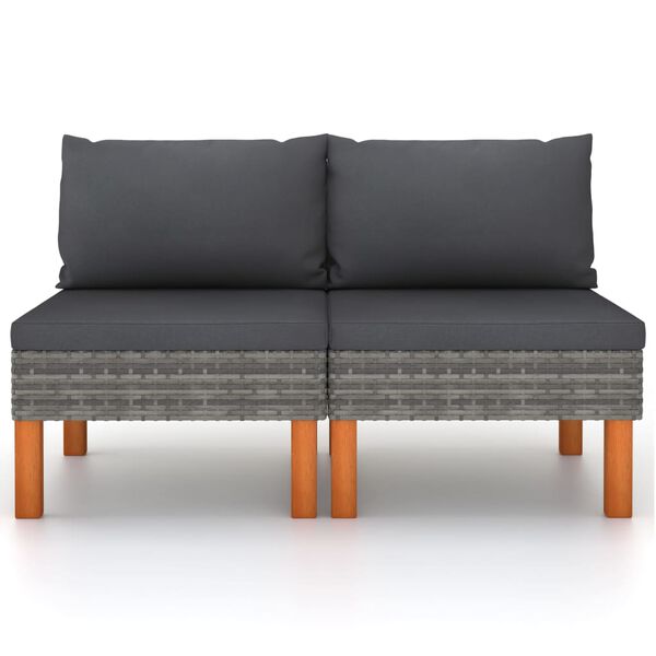 vidaXL Mittelsofas 2 Stk. Poly Rattan und Eukalyptus Massivholz