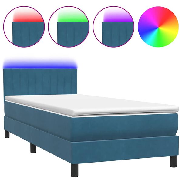 vidaXL Boxspringbett mit Matratze & LED Dunkelblau 100x210 cm Samt