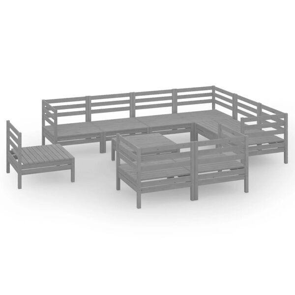 vidaXL 10-tlg. Garten-Lounge-Set Massivholz Kiefer Grau