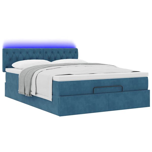 vidaXL Ottoman-Bett mit Matratze & LEDs Dunkelblau 140x190 cm Samt