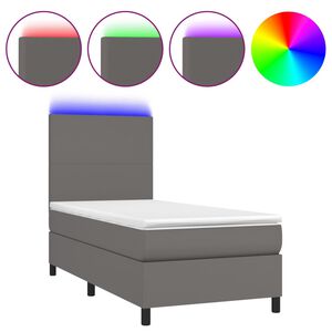 vidaXL Boxspringbett mit Matratze & LED Grau 90x200 cm Kunstleder
