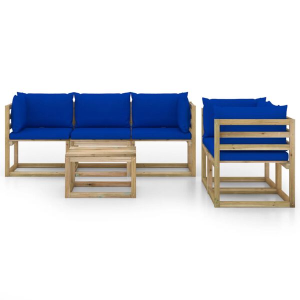 vidaXL 6-tlg. Garten-Lounge-Set mit Blauen Kissen