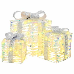 vidaXL Beleuchtete Weihnachtsgeschenkbox 3 stk. 150 LEDs Warmes Wei&szlig;