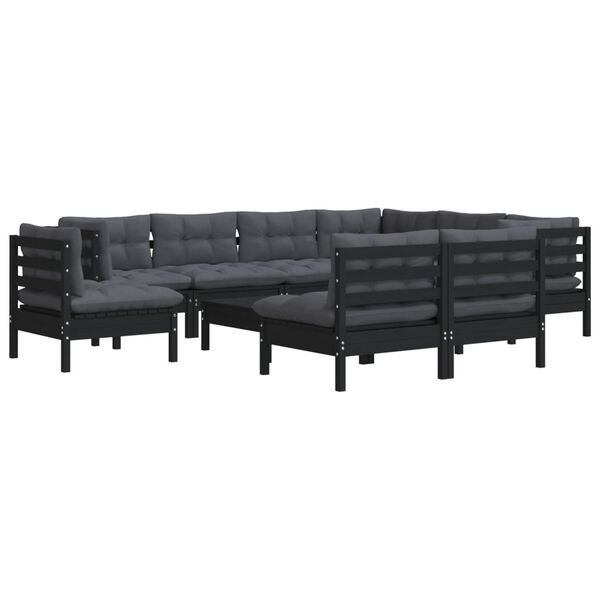 vidaXL 10-tlg. Garten-Lounge-Set mit Kissen Schwarz Massivholz Kiefer