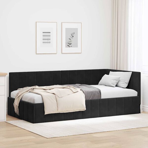 vidaXL Eckbettgestell mit Kopfteil Schwarz 90 cm x 200 cm Samt