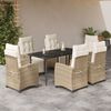 vidaXL 7-tlg. Garten-Essgruppe mit Kissen Beige Poly Rattan