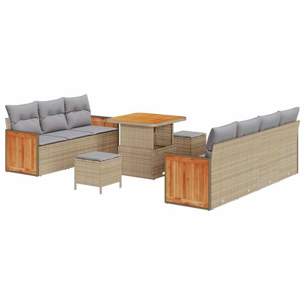 vidaXL Garten-Sofa-Set mit Kissen 10 pcs Beige und Hellgrau