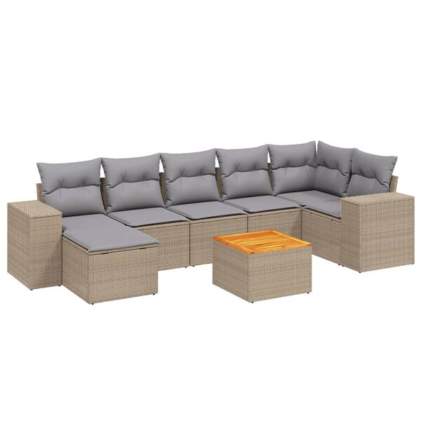 vidaXL 8-tlg. Garten-Sofagarnitur mit Kissen Beige Poly Rattan