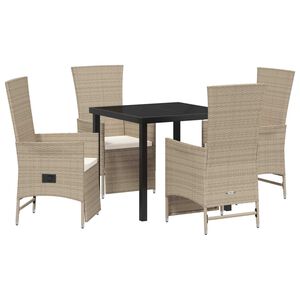 vidaXL Garten Essgruppe mit Kissen 5 pcs Beige Poly-Rattan