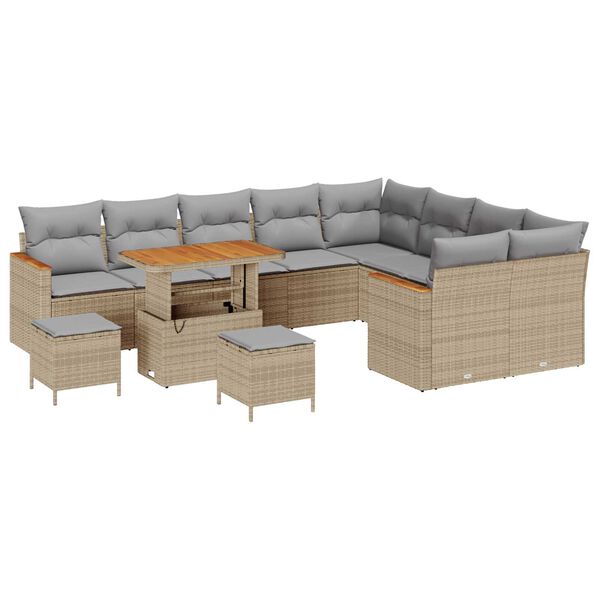 vidaXL Gartensofa-set mit Kissen mit Speicher 12 pcs Beige Poly Rattan