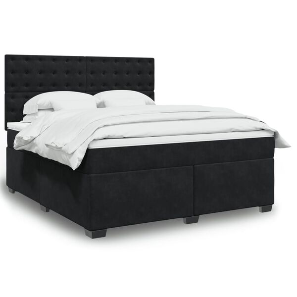 vidaXL Boxspringbett mit Matratze Schwarz 180x200 cm Samt