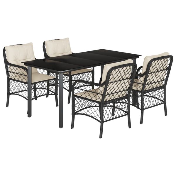vidaXL 5-tlg. Garten-Essgruppe mit Kissen Schwarz Poly Rattan