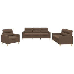 vidaXL 3-tlg. Sofagarnitur mit Kissen Braun Stoff