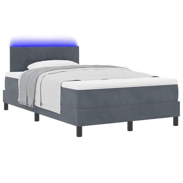 vidaXL LED Boxspringbett mit Matratze Dunkelgrau 120 x 200 cm Samt