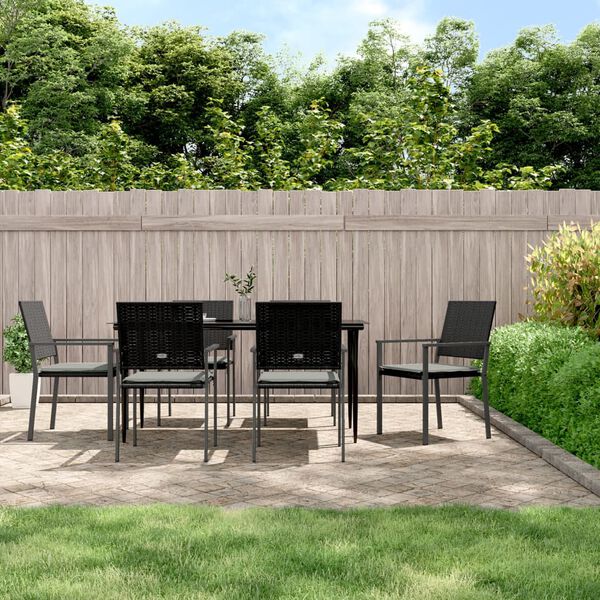 vidaXL 7-tlg. Garten-Essgruppe mit Kissen Poly Rattan und Stahl
