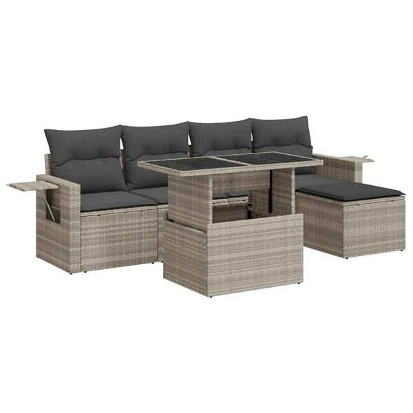 vidaXL 6-tlg. Garten-Sofagarnitur mit Kissen Hellgrau Poly Rattan