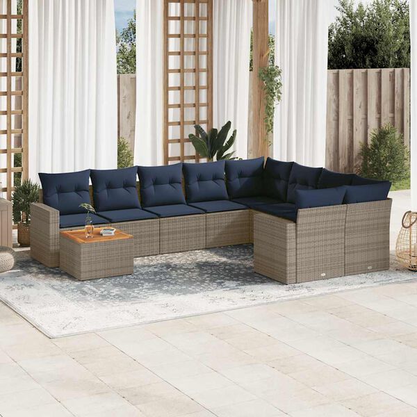 vidaXL 10-tlg. Garten-Sofagarnitur mit Kissen Grau Poly Rattan