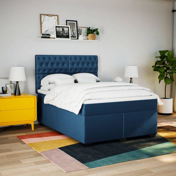 vidaXL Boxspringbett mit Matratze Blau 140x200 cm Stoff
