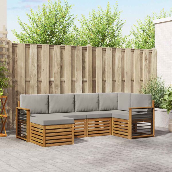 vidaXL Ecksofa Set 6 pcs Nat&uuml;rlich und Hellgrau Massivholz Akazie