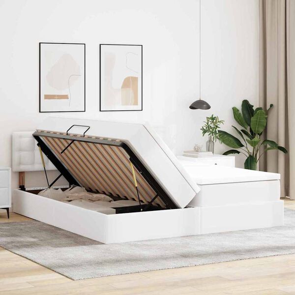 vidaXL Aufbewahrungsbett mit Matratze Reinwei&szlig; 200 x 200 cm Kunstleder