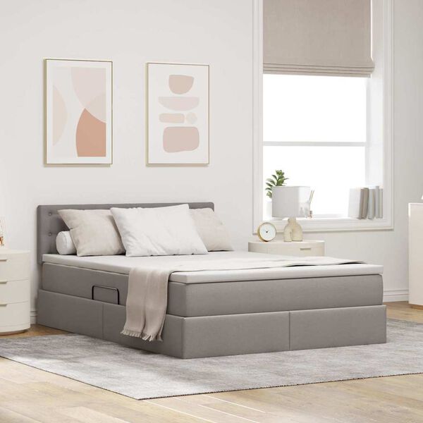 vidaXL Bett mit Stauraum und LED Taupe 140 x 190 cm Polyester