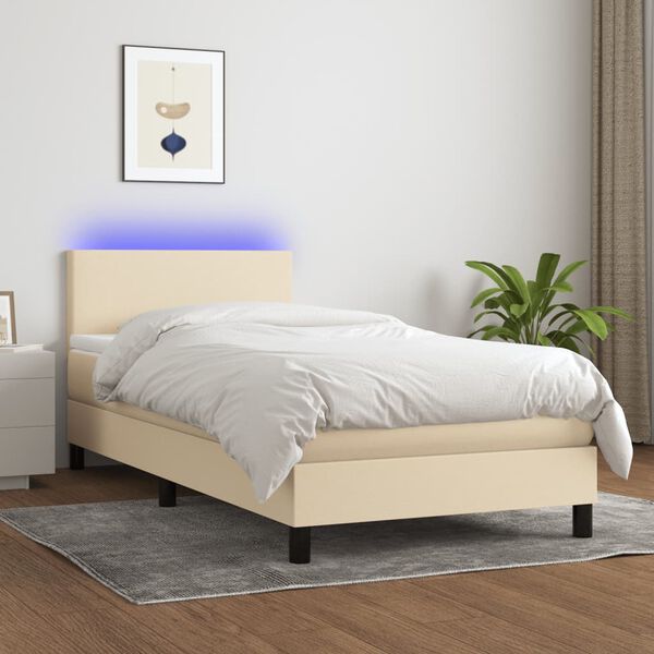 vidaXL Boxspringbett mit Matratze & LED Creme 90x190 cm Stoff