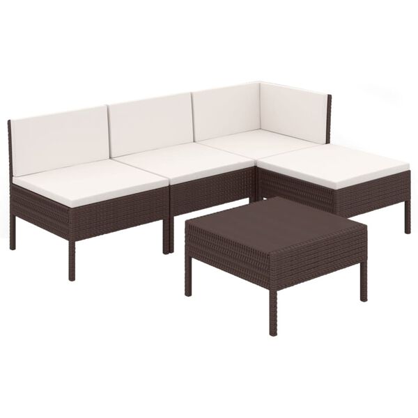vidaXL 5-tlg. Garten-Lounge-Set mit Auflagen Poly Rattan Braun