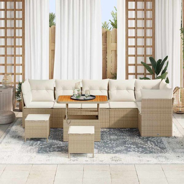vidaXL Garten-Sofa-Set mit Kissen mit Speicher 9 pcs Beige und Creme