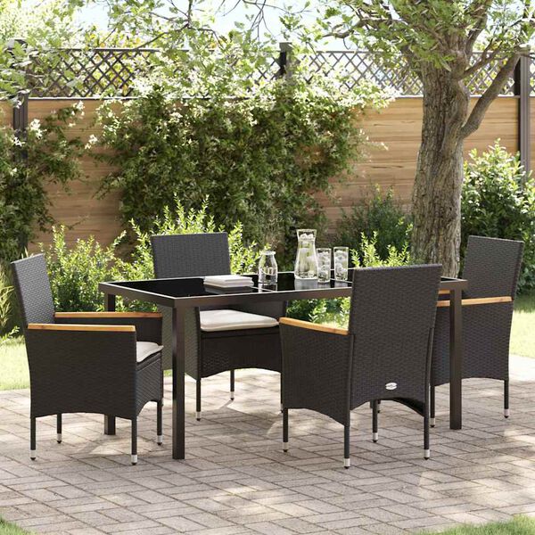 vidaXL Garten Essgruppe mit Kissen 5 pcs Schwarz Poly-Rattan