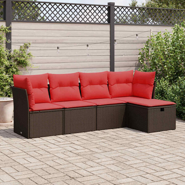 vidaXL 5-tlg. Garten-Sofagarnitur mit Kissen Braun Poly Rattan