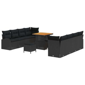 vidaXL Gartensofa-set mit Kissen 11 pcs Schwarz Poly-Rattan