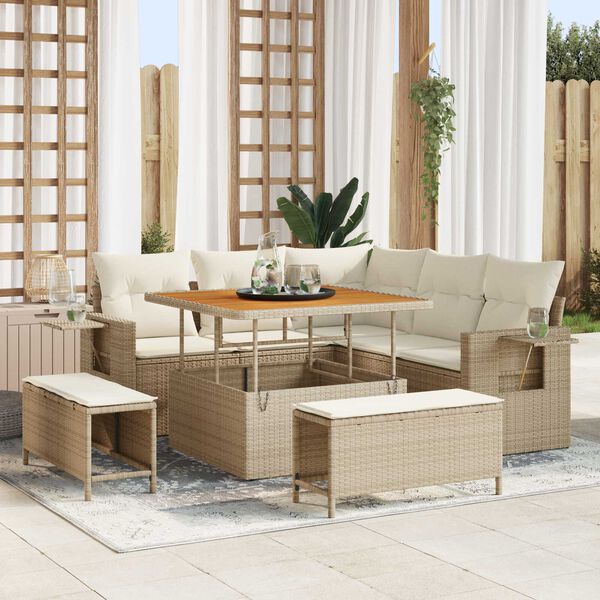 vidaXL Gartensofa-set mit Kissen 8 pcs Beige Poly-Rattan