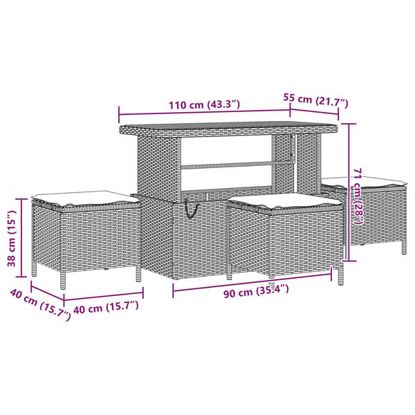 vidaXL Gartensofa-set mit Kissen 14 pcs Schwarz Poly Rattan