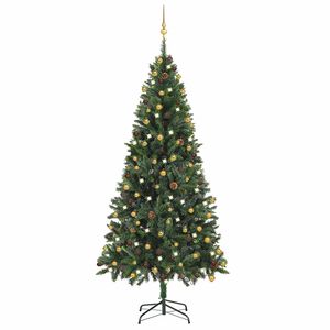 vidaXL K&uuml;nstlicher Weihnachtsbaum mit Beleuchtung & Kugeln Gr&uuml;n 210 cm