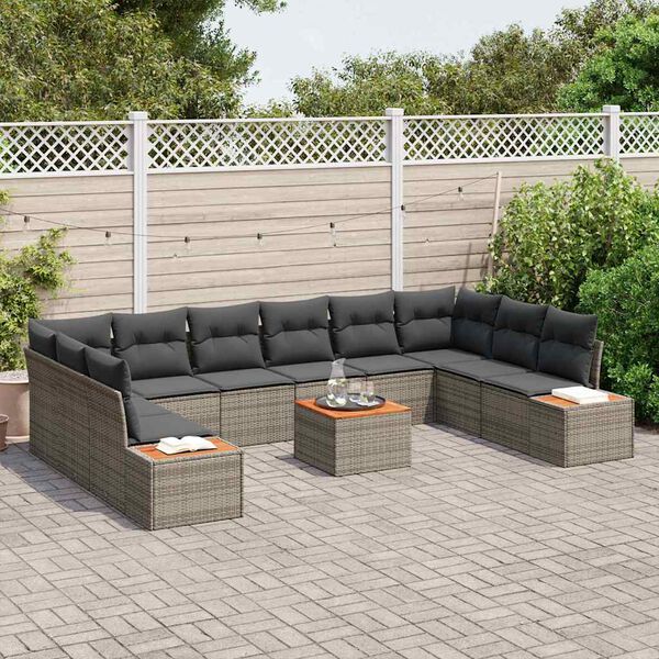 vidaXL Gartensofa-set mit Kissen 11 pcs Grau Poly Rattan