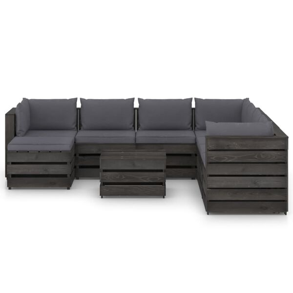 vidaXL 9-tlg. Garten-Lounge-Set mit Kissen Grau Impr&auml;gniertes Holz