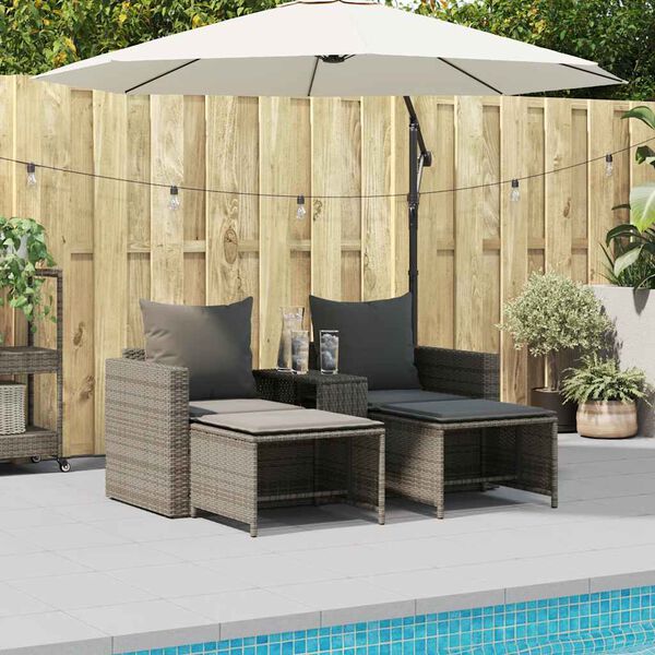 vidaXL 5-tlg. Garten-Sofagarnitur Kissen Stapelbar Grau Poly Rattan