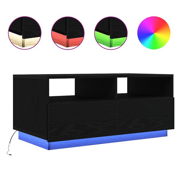 vidaXL Couchtisch mit LED-Leuchten Schwarz Eichen-Optik 90x49x40 cm