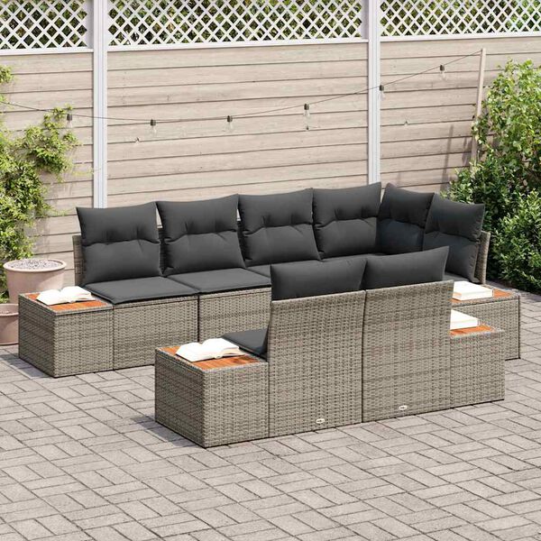 vidaXL Gartensofa-set mit Kissen mit Speicher 7 pcs Grau Polyrattan