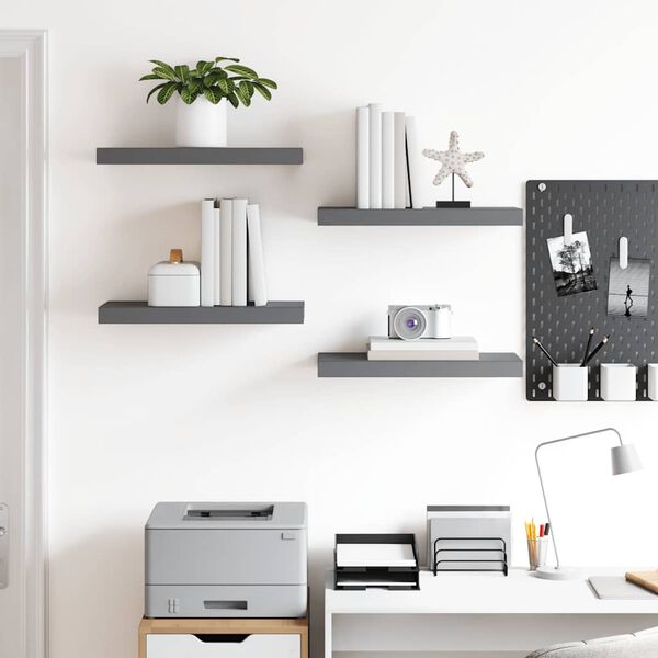 vidaXL Schweberegale 4 Stk. Hochglanz-Grau 50x23x3,8 cm MDF